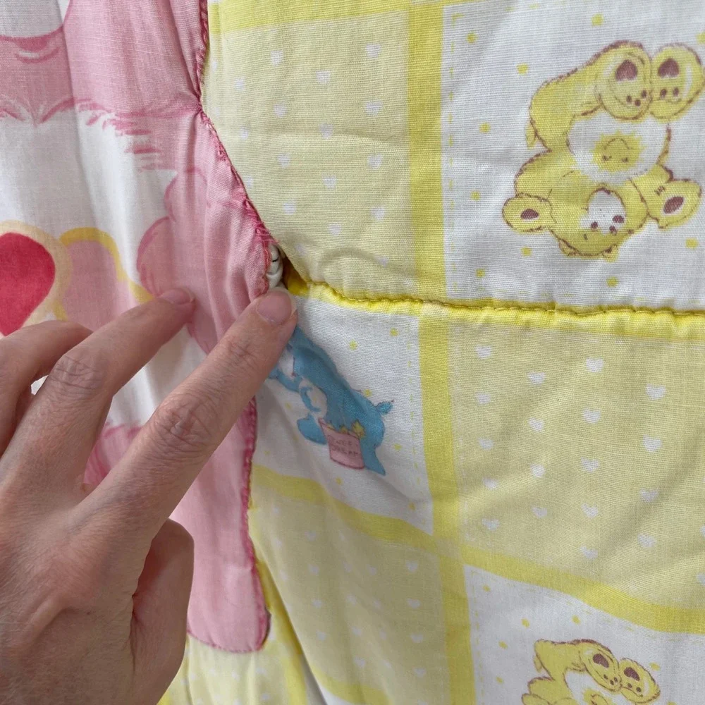 Vintage 1980s Care Bears Handmade Baby Quilt Blanket Love a Lot 50x39